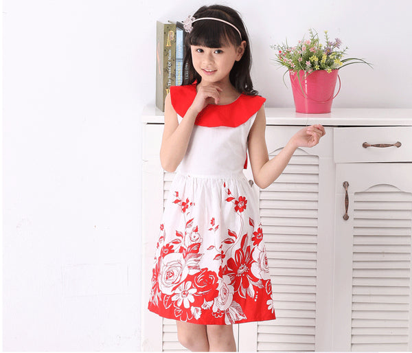 Red Flower Girl Sleeveless Dress
